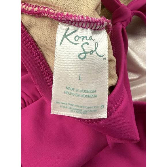 Kona Sol One Piece Swimsuit Pink Women’s Large Tummy Control Built In Bra - Picture 2 of 9